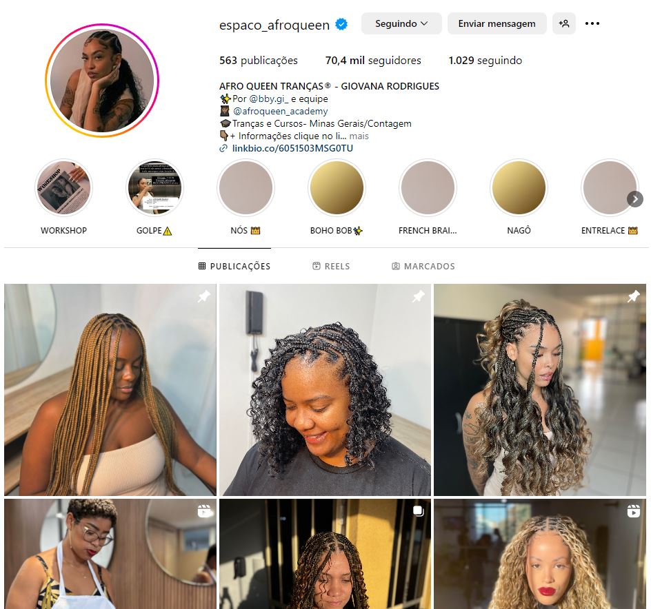 Espaço Afro Queen - Trancista em Contagem - Instagram de Trancista Referência - Divulgação de Trancista